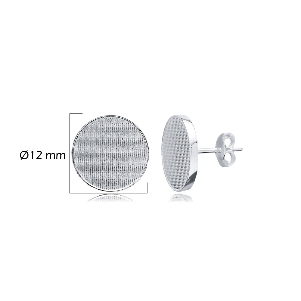 Textured Flat Disc Stud Earrings – 925 Silver
