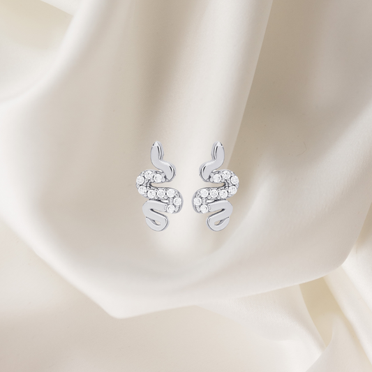 Snake 925 Silver Zircon Stud Earrings