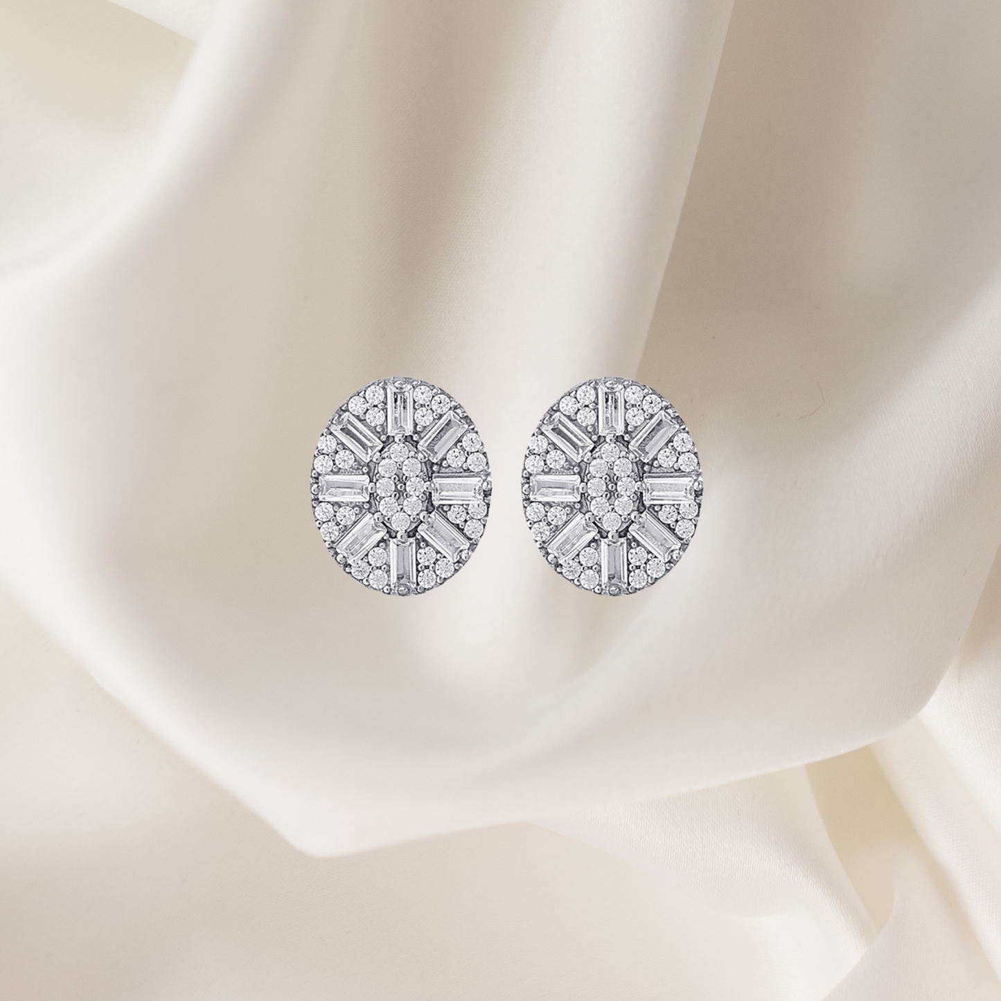 Oval Shape Baguette Stone StudEarrings