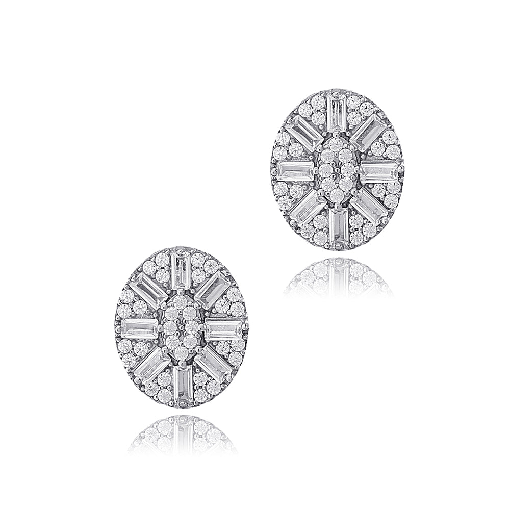 Oval Shape Baguette Stone StudEarrings