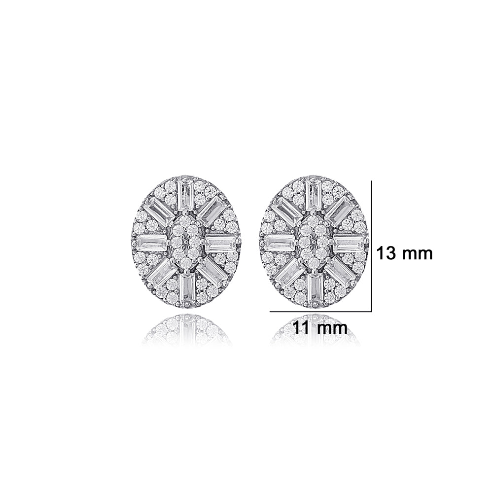 Oval Shape Baguette Stone StudEarrings