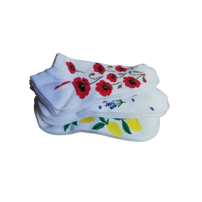 Mixed Floral & Lemon Ankle Socks – 6 Pack