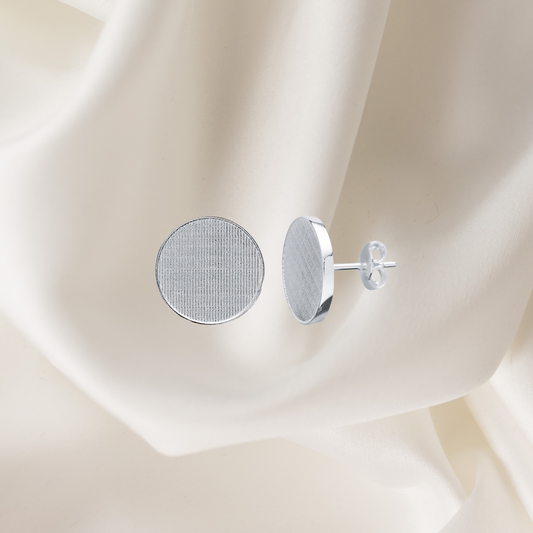 Textured Flat Disc Stud Earrings – 925 Silver