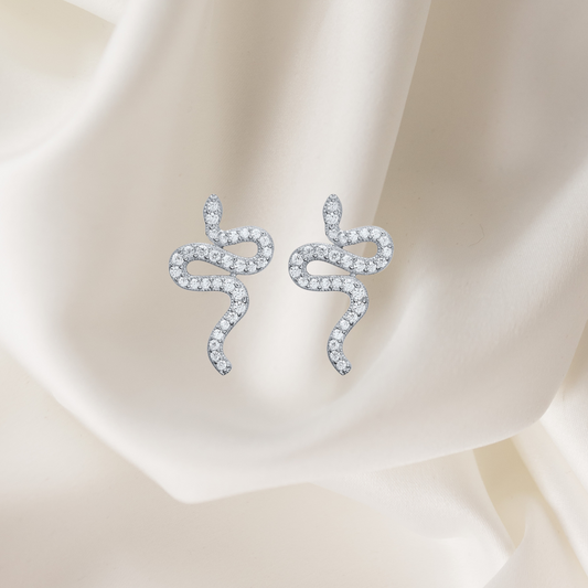Snake Stud Earrings – Silver 925 with ZirconStones